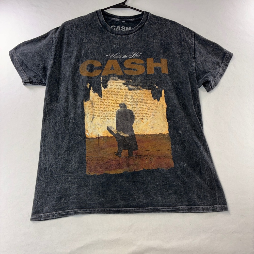 421 Johnny Cash I Walk the Line T-Shirt Large Black Mineral Wash Graphic Tee